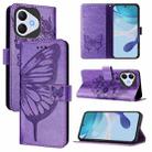 For Honor 400 Lite Global Embossed Butterfly Leather Phone Case(Purple) - 1
