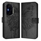 For Honor 400 Global 156.5mm Embossed Butterfly Leather Phone Case(Black) - 2