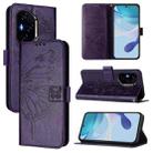 For Honor 400 Global 156.5mm Embossed Butterfly Leather Phone Case(Dark Purple) - 1
