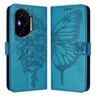 For Honor 400 Global 156.5mm Embossed Butterfly Leather Phone Case(Blue) - 2