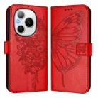 For Honor Power 5G Embossed Butterfly Leather Phone Case(Red) - 2