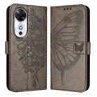 For Honor Play 60 5G Embossed Butterfly Leather Phone Case(Grey) - 2