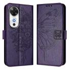 For Honor Play 60 5G Embossed Butterfly Leather Phone Case(Dark Purple) - 2