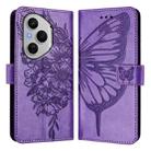 For Honor 400 Pro 5G Global 160.8mm Embossed Butterfly Leather Phone Case(Purple) - 2