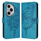 For Honor 400 Pro 5G Global 160.8mm Embossed Butterfly Leather Phone Case(Blue) - 2