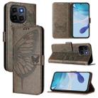 For Honor X6c 4G Embossed Butterfly Leather Phone Case(Grey) - 1
