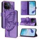 For Honor X6c 4G Embossed Butterfly Leather Phone Case(Purple) - 1