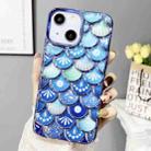 For iPhone 14 Mermaid Scale Electroplated Laser Carving Phone Case(Blue) - 1