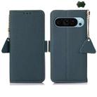 For Google Pixel 9 Side-Magnetic TJ Genuine Leather RFID Phone Case(Green) - 1