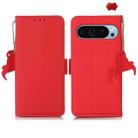 For Google Pixel 9 Side-Magnetic TJ Genuine Leather RFID Phone Case(Red) - 1