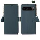 For Google Pixel 9 Pro Side-Magnetic TJ Genuine Leather RFID Phone Case(Green) - 1