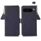 For Google Pixel 9 Pro Side-Magnetic TJ Genuine Leather RFID Phone Case(Blue) - 1