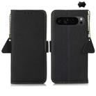 For Google Pixel 9 Pro Side-Magnetic TJ Genuine Leather RFID Phone Case(Black) - 1