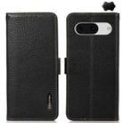 For Google Pixel 8a KHAZNEH Side-Magnetic Litchi Genuine Leather RFID Phone Case(Black) - 1