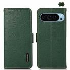 For Google Pixel 9 KHAZNEH Side-Magnetic Litchi Genuine Leather RFID Phone Case(Green) - 1