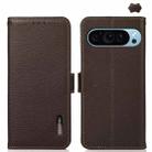 For Google Pixel 9 KHAZNEH Side-Magnetic Litchi Genuine Leather RFID Phone Case(Brown) - 1