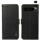 For Google Pixel 9 Pro KHAZNEH Side-Magnetic Litchi Genuine Leather RFID Phone Case(Black) - 1