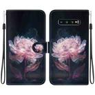 For Samsung Galaxy S10+ Crystal Texture Colored Drawing Leather Phone Case(Purple Peony) - 1
