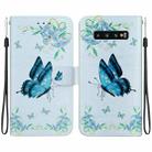 For Samsung Galaxy S10+ Crystal Texture Colored Drawing Leather Phone Case(Blue Pansies) - 1