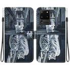 For Samsung Galaxy S20 Ultra Crystal Texture Colored Drawing Leather Phone Case(Cat Tiger Reflection) - 1