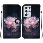 For Samsung Galaxy S21 Ultra 5G Crystal Texture Colored Drawing Leather Phone Case(Purple Peony) - 1