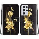 For Samsung Galaxy S21 Ultra 5G Crystal Texture Colored Drawing Leather Phone Case(Gold Butterfly Rose) - 1