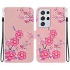 For Samsung Galaxy S21 Ultra 5G Crystal Texture Colored Drawing Leather Phone Case(Cherry Blossoms) - 1