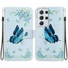 For Samsung Galaxy S21 Ultra 5G Crystal Texture Colored Drawing Leather Phone Case(Blue Pansies) - 1