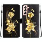 For Samsung Galaxy S22+ 5G Crystal Texture Colored Drawing Leather Phone Case(Gold Butterfly Rose) - 1