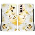 For Samsung Galaxy S22+ 5G Crystal Texture Colored Drawing Leather Phone Case(Gold Butterfly Epiphyllum) - 1