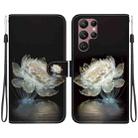 For Samsung Galaxy S22 Ultra 5G Crystal Texture Colored Drawing Leather Phone Case(Crystal Peony) - 1