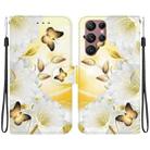 For Samsung Galaxy S22 Ultra 5G Crystal Texture Colored Drawing Leather Phone Case(Gold Butterfly Epiphyllum) - 1