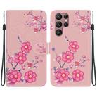 For Samsung Galaxy S22 Ultra 5G Crystal Texture Colored Drawing Leather Phone Case(Cherry Blossoms) - 1