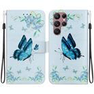 For Samsung Galaxy S22 Ultra 5G Crystal Texture Colored Drawing Leather Phone Case(Blue Pansies) - 1