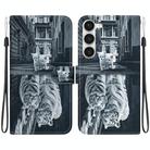 For Samsung Galaxy S23 5G Crystal Texture Colored Drawing Leather Phone Case(Cat Tiger Reflection) - 1