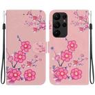 For Samsung Galaxy S23 Ultra 5G Crystal Texture Colored Drawing Leather Phone Case(Cherry Blossoms) - 1