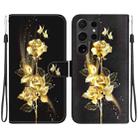 For Samsung Galaxy S24 Ultra 5G Crystal Texture Colored Drawing Leather Phone Case(Gold Butterfly Rose) - 1