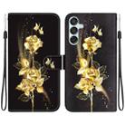 For Samsung Galaxy M15/F15 Crystal Texture Colored Drawing Leather Phone Case(Gold Butterfly Rose) - 1