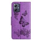 For Motorola Moto G54 Butterfly Embossed Flip Leather Phone Case(Purple) - 3