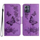 For Motorola Moto G35 Butterfly Embossed Flip Leather Phone Case(Purple) - 1