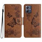 For Motorola Moto G35 Butterfly Embossed Flip Leather Phone Case(Brown) - 1