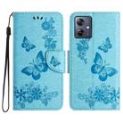 For Motorola Moto G35 Butterfly Embossed Flip Leather Phone Case(Blue) - 1