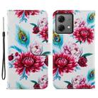 For Motorola Moto G84 Painted Pattern Horizontal Flip Leather Phone Case(Peacock Flower) - 1