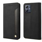 For Motorola Moto G55 Skin Feel Splicing Leather Phone Case(Black) - 1