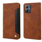 For Motorola Moto G55 Skin Feel Splicing Leather Phone Case(Brown) - 1
