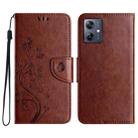 For Motorola Moto G54 Butterfly Flower Pattern Flip Leather Phone Case(Brown) - 1