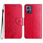 For Motorola Moto G54 Butterfly Flower Pattern Flip Leather Phone Case(Red) - 1