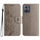 For Motorola Moto G54 Butterfly Flower Pattern Flip Leather Phone Case(Grey) - 1