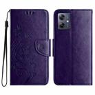 For Motorola Moto G54 Butterfly Flower Pattern Flip Leather Phone Case(Dark Purple) - 1