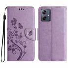For Motorola Moto G54 Butterfly Flower Pattern Flip Leather Phone Case(Light Purple) - 1